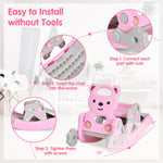 Juego infantil 4 en 1 con tobogán, caballito balancín y aro de baloncesto - Rosa