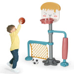 Juego de soporte de baloncesto ajustable en altura 3 en 1 con soporte para balón de fútbol y patines