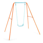 Columpio infantil de exterior con estructura metálica en forma de A de alta resistencia y estacas para el suelo - Naranja