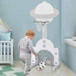 Juego de aro de baloncesto infantil 3 en 1 ajustable en altura con pelotas - Blanco
