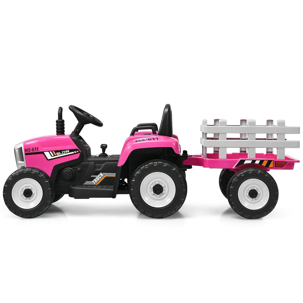 Tractor eléctrico de 12 V con pala cargadora de 3 velocidades para niños mayores de 3 años - Rosa
