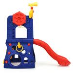 Tobogán infantil independiente 6 en 1 con aro de baloncesto y juego de lanzamiento de aros.