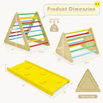 Juego de madera 3 en 1: 2 estructuras triangulares para trepar con rampa para toboganes.