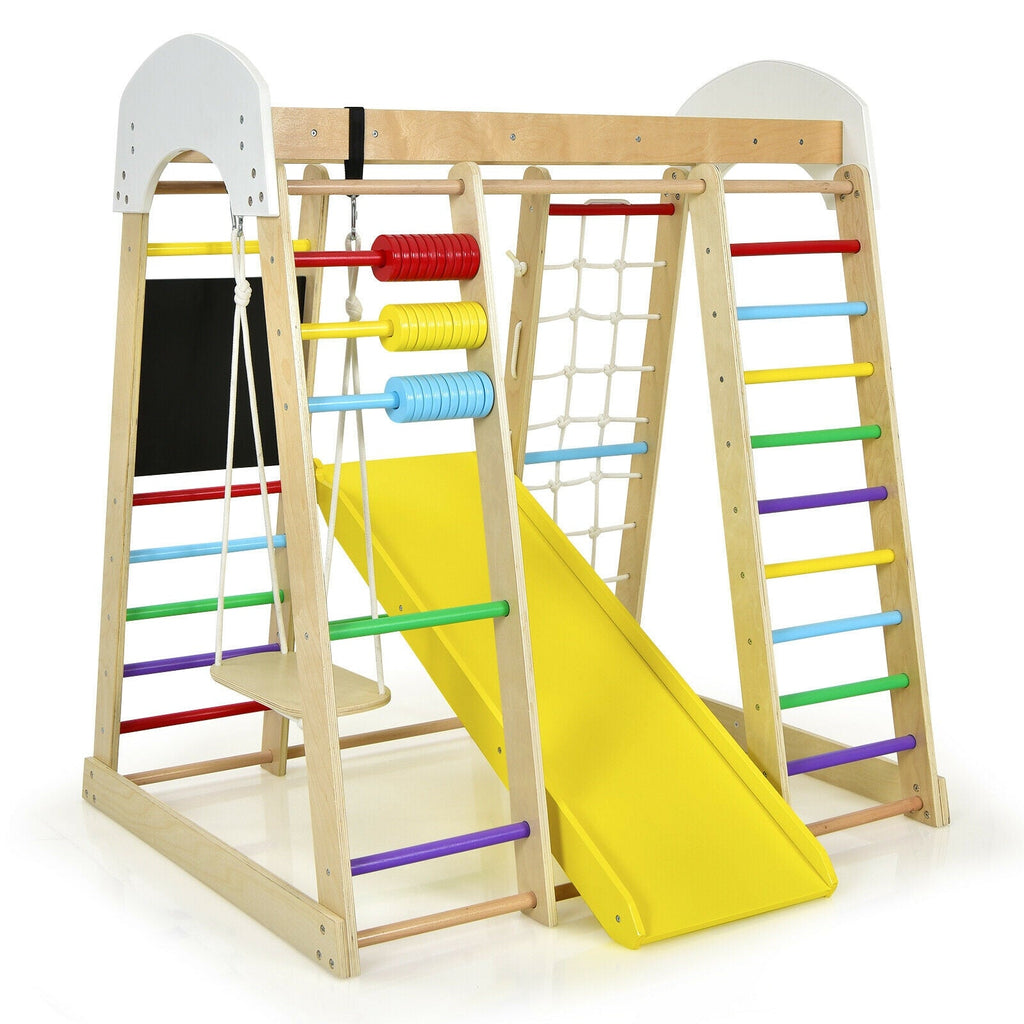 Gimnasio de escalada de madera 8 en 1 para interiores, ideal para niños (multicolor).