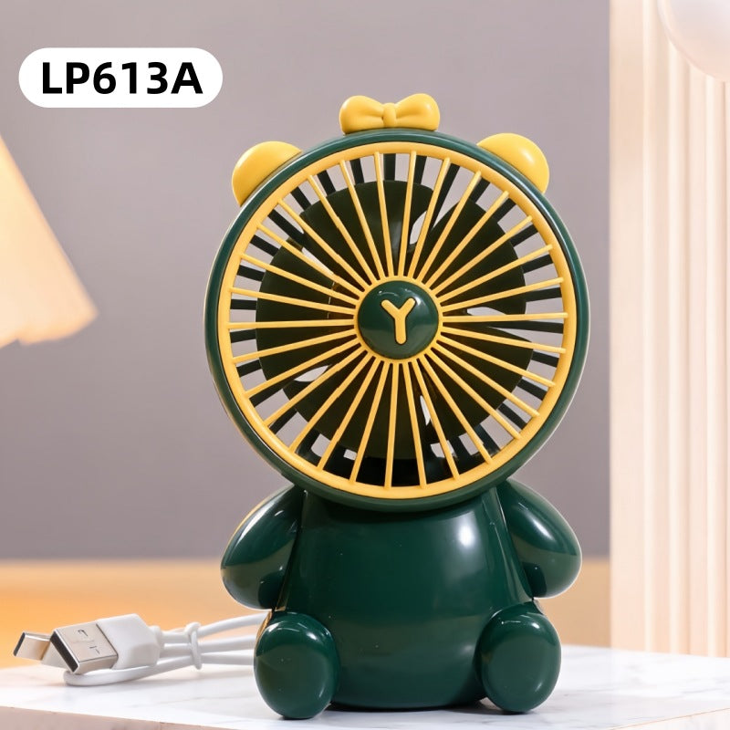 Mini ventiladores de escritorio creativos con forma de oso de dibujos animados, ventilador portátil de escritorio con gran caudal de aire, ventilador de mano con carga USB