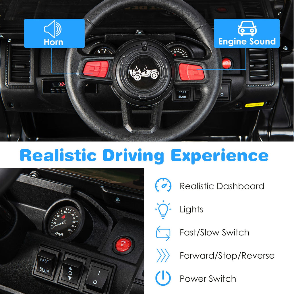 Jeep eléctrico infantil de 12 V con control remoto de 2,4 G - Negro sólido