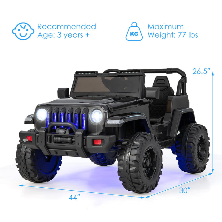 Jeep eléctrico infantil de 12 V con control remoto de 2,4 G - Negro sólido