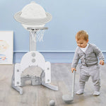 Juego de aro de baloncesto infantil 3 en 1 ajustable en altura con pelotas - Blanco