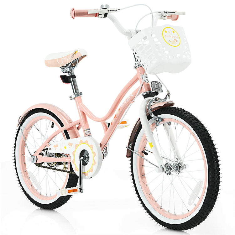 Bicicleta infantil ajustable de 18 pulgadas para niños pequeños con ruedines de apoyo - Rosa