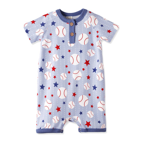 Pelele corto de bambú con estampado de béisbol Grand Slam para bebés niños