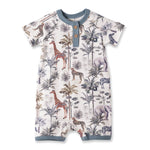 Pelele corto de bambú para bebé niño con estampado de safari en la jungla