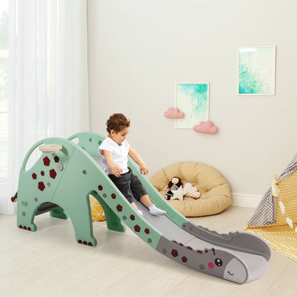 Juego infantil 3 en 1 con tobogán y aro de baloncesto - Verde