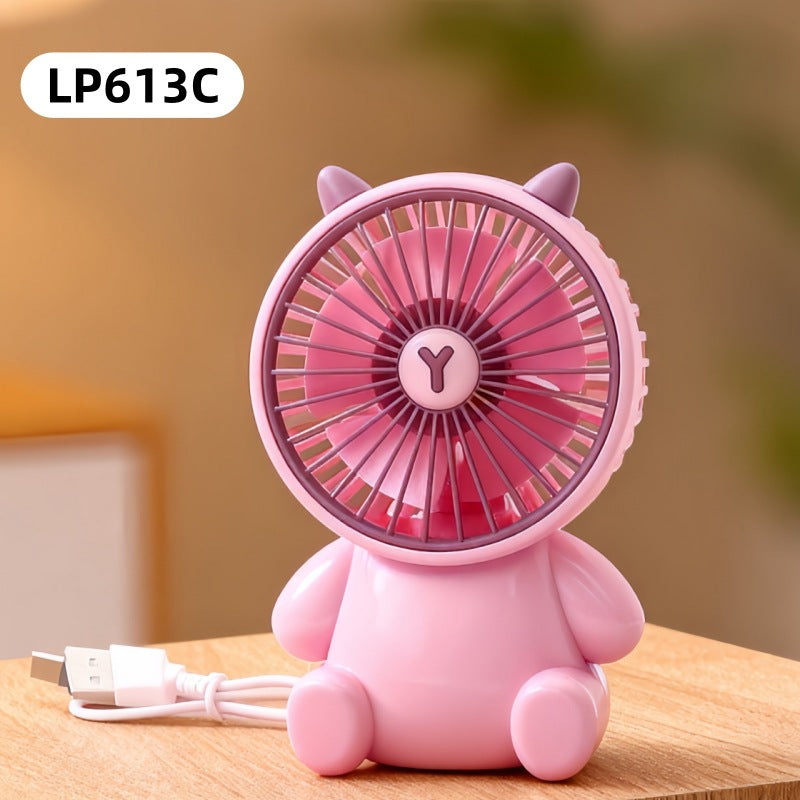 Mini ventiladores de escritorio creativos con forma de oso de dibujos animados, ventilador portátil de escritorio con gran caudal de aire, ventilador de mano con carga USB