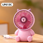 Mini ventiladores de escritorio creativos con forma de oso de dibujos animados, ventilador portátil de escritorio con gran caudal de aire, ventilador de mano con carga USB