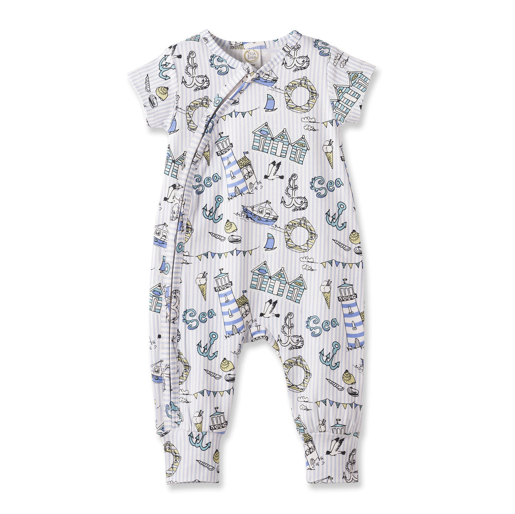Pelele infantil con cremallera y estampado playero – Bambú con puños convertibles