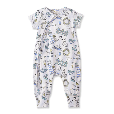 Pelele infantil con cremallera y estampado playero – Bambú con puños convertibles