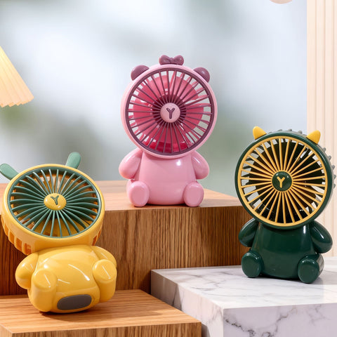 Mini ventiladores de escritorio creativos con forma de oso de dibujos animados, ventilador portátil de escritorio con gran caudal de aire, ventilador de mano con carga USB