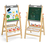 Caballete de arte infantil con rollo de papel, pizarra de doble cara y pizarra blanca - Gris