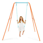 Columpio infantil de exterior con estructura metálica en forma de A de alta resistencia y estacas para el suelo - Naranja