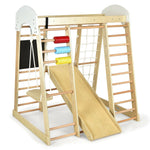 Gimnasio de escalada de madera 8 en 1 para interiores, ideal para niños (tejido natural).