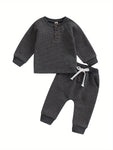 Conjunto de ropa gruesa tipo gofre para niños y niñas con botones redondos