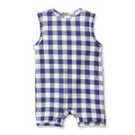 Mono corto de bebé sin mangas de bambú suave con estampado a cuadros estilo picnic.