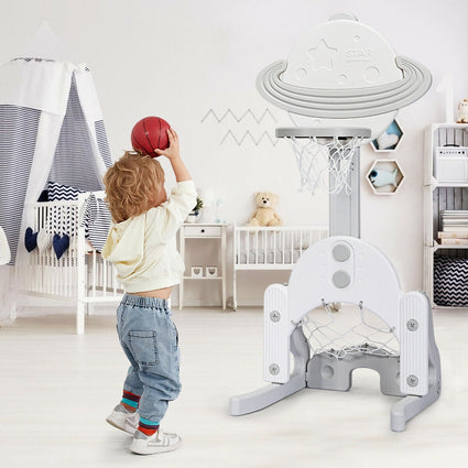 Juego de aro de baloncesto infantil 3 en 1 ajustable en altura con pelotas - Blanco