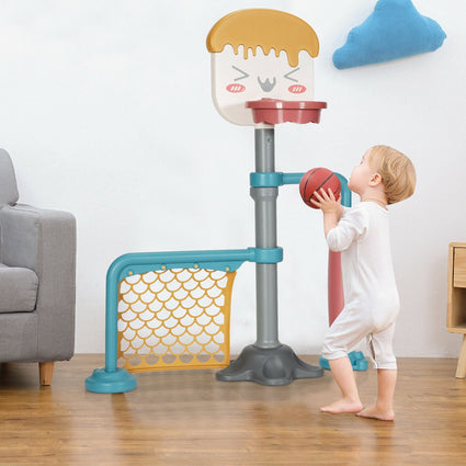 Juego de soporte de baloncesto ajustable en altura 3 en 1 con soporte para balón de fútbol y patines