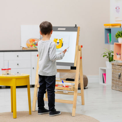 Caballete de arte infantil con rollo de papel, pizarra de doble cara y pizarra blanca - Gris