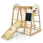 Gimnasio de escalada de madera 8 en 1 para interiores, ideal para niños (tejido natural).
