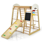 Gimnasio de escalada de madera 8 en 1 para interiores, ideal para niños (tejido natural).