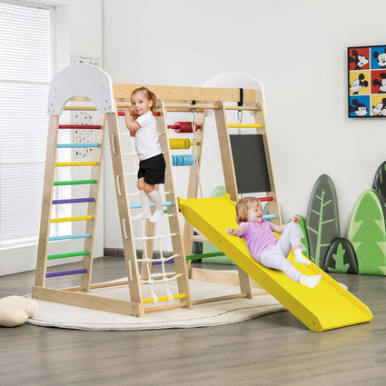 Gimnasio de escalada de madera 8 en 1 para interiores, ideal para niños (multicolor).