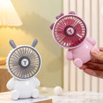 Mini ventiladores de escritorio creativos con forma de oso de dibujos animados, ventilador portátil de escritorio con gran caudal de aire, ventilador de mano con carga USB