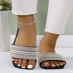 Sandalias modernas negras brillantes con diamantes, tacón alto y punta abierta, pantuflas para mujer, zapatos de fiesta, sandalias de tacón para mujer, con correa al tobillo y tacón bajo de bloque, sandalias elegantes y lindas.