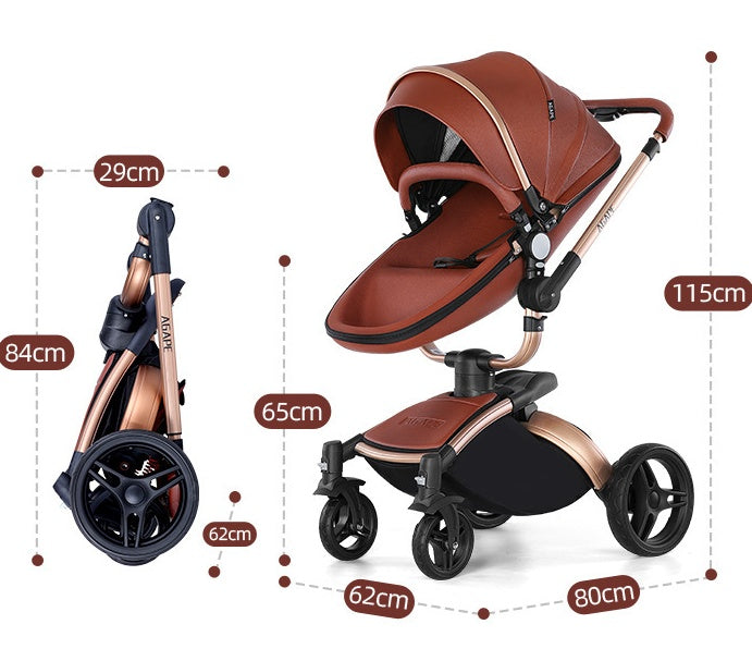 Cochecito de bebé de gran altura con rotación de 360 grados y cesta 3 en 1 plegable