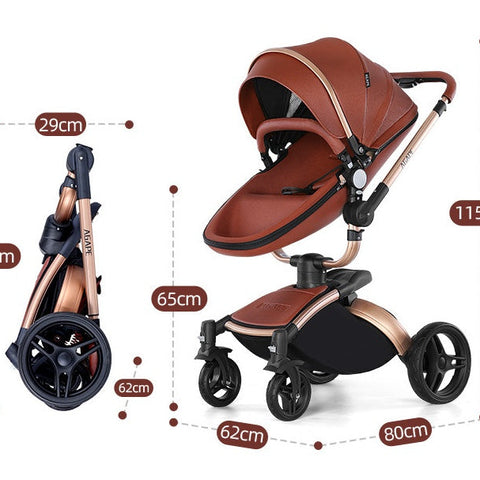 Cochecito de bebé de gran altura con rotación de 360 grados y cesta 3 en 1 plegable
