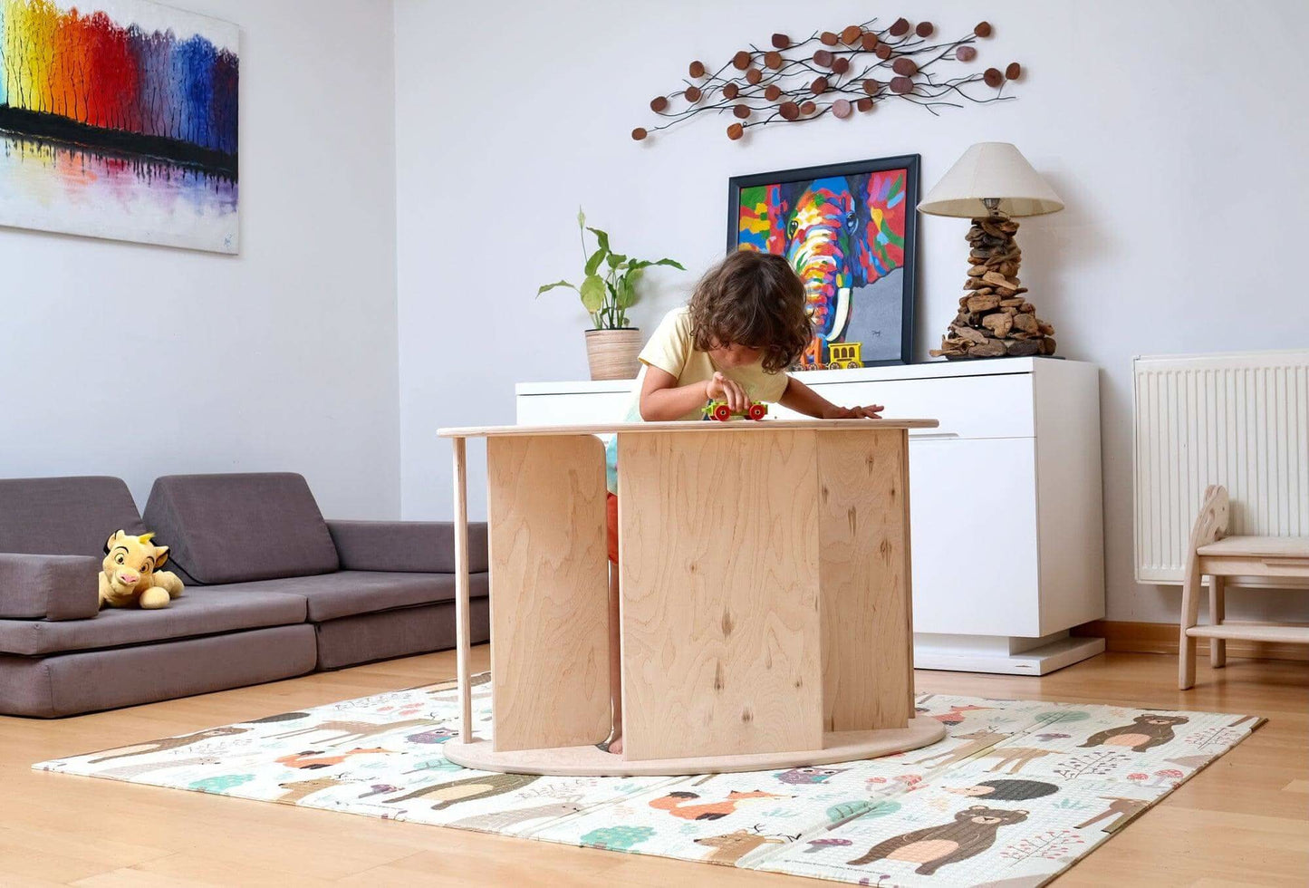 Juego de mesa y silla de madera Montessori 2 en 1