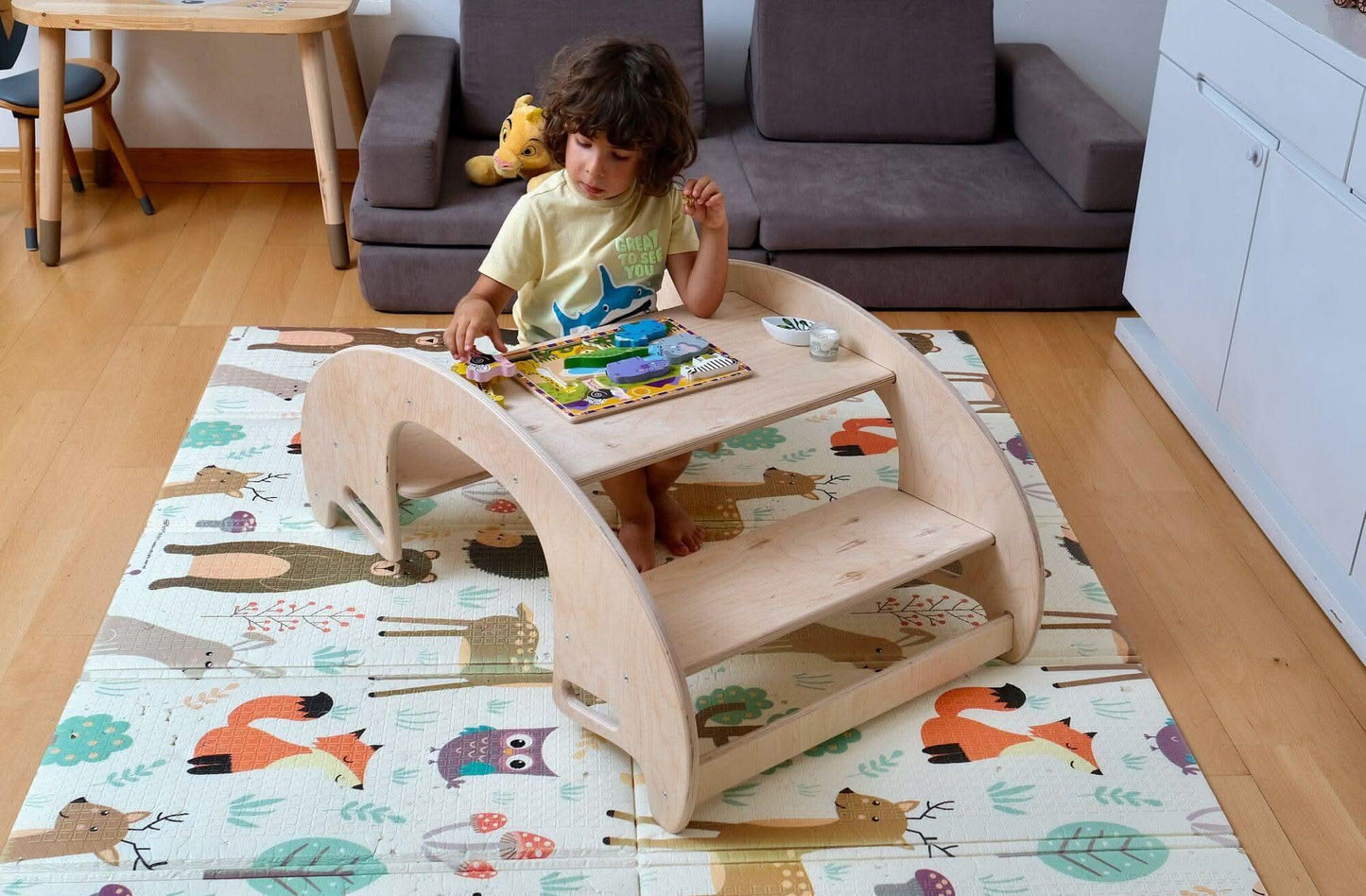 Juego de mesa y silla de madera Montessori 2 en 1