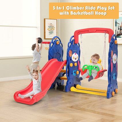 Juego infantil 3 en 1 con estructura para trepar y columpio.