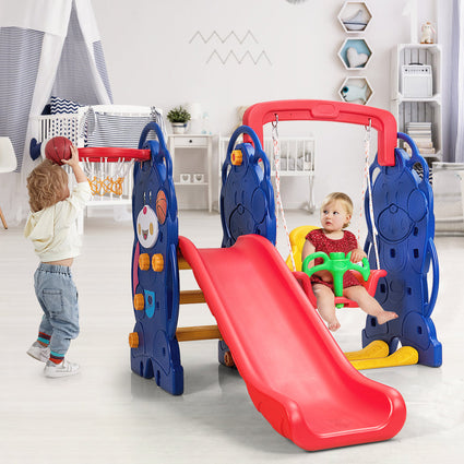 Juego infantil 3 en 1 con estructura para trepar y columpio.