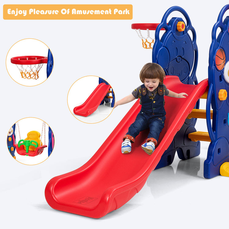Juego infantil 3 en 1 con estructura para trepar y columpio.