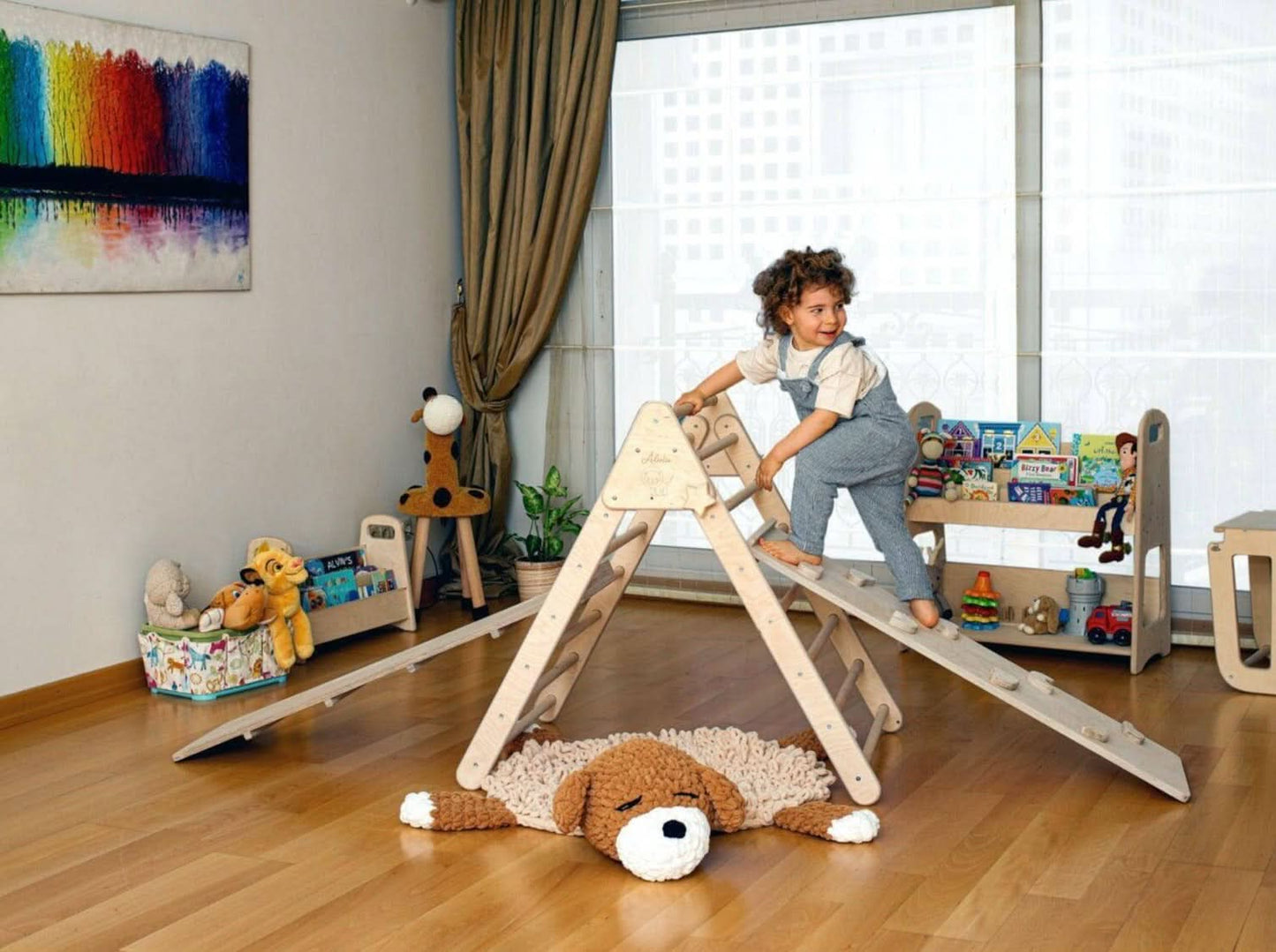 Juego de escalada de 5 piezas: triángulo de escalada, balancín de arco, almohada XL y 2 rampas