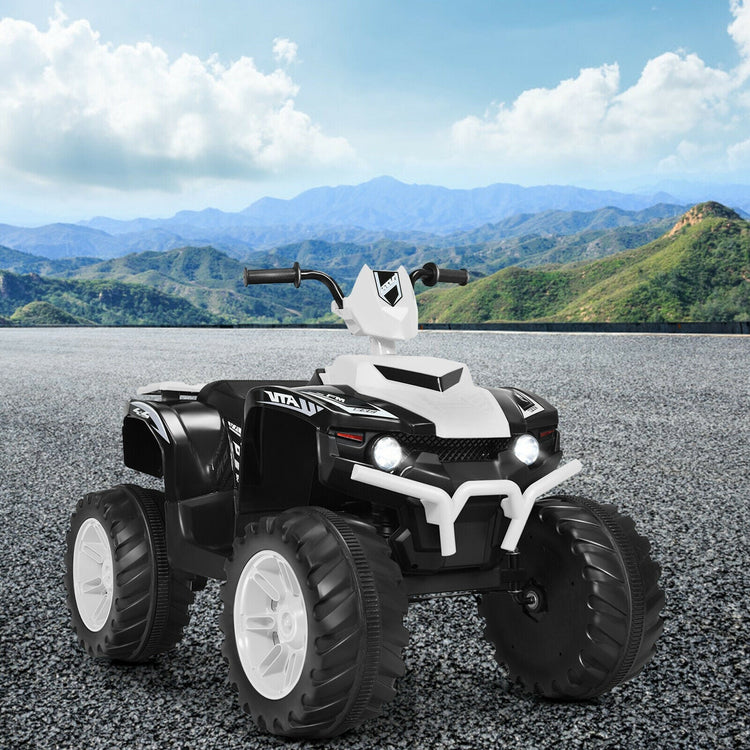 Vehículo infantil de 12 V con quad, luces LED, neumáticos con banda de rodadura y luces LED (blanco).