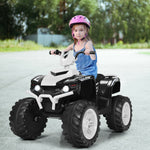 Vehículo infantil de 12 V con quad, luces LED, neumáticos con banda de rodadura y luces LED (blanco).