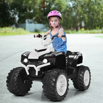 Vehículo infantil de 12 V con quad, luces LED, neumáticos con banda de rodadura y luces LED (blanco).