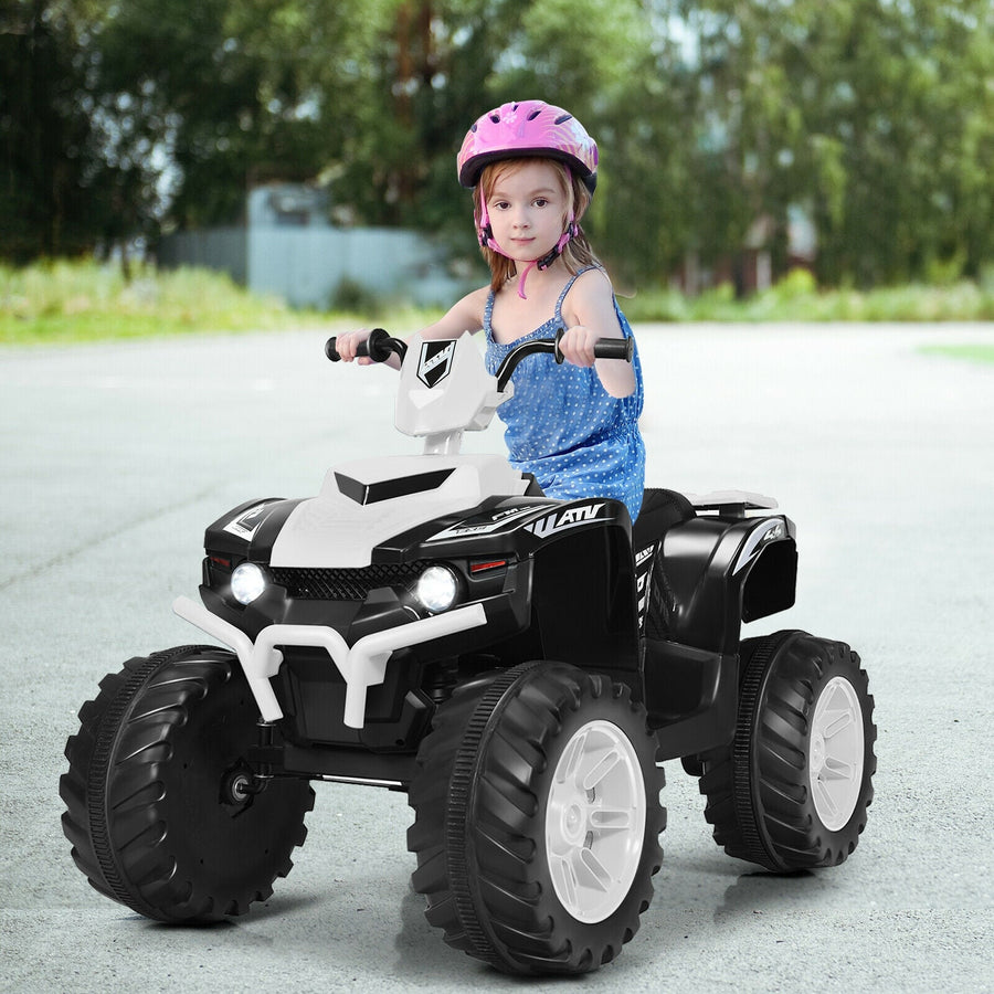Vehículo infantil de 12 V con quad, luces LED, neumáticos con banda de rodadura y luces LED (blanco).
