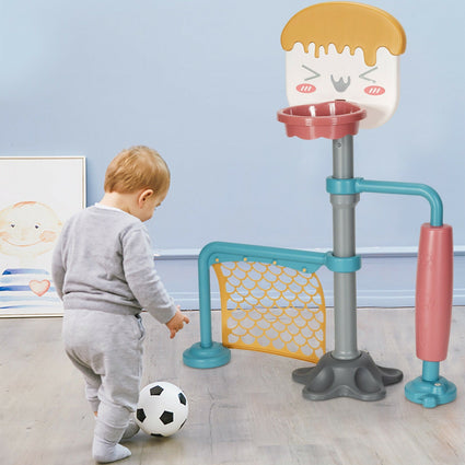 Juego de soporte de baloncesto ajustable en altura 3 en 1 con soporte para balón de fútbol y patines