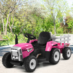 Tractor eléctrico de 12 V con pala cargadora de 3 velocidades para niños mayores de 3 años - Rosa