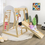 Gimnasio de escalada de madera 8 en 1 para interiores, ideal para niños (tejido natural).