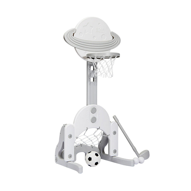 Juego de aro de baloncesto infantil 3 en 1 ajustable en altura con pelotas - Blanco